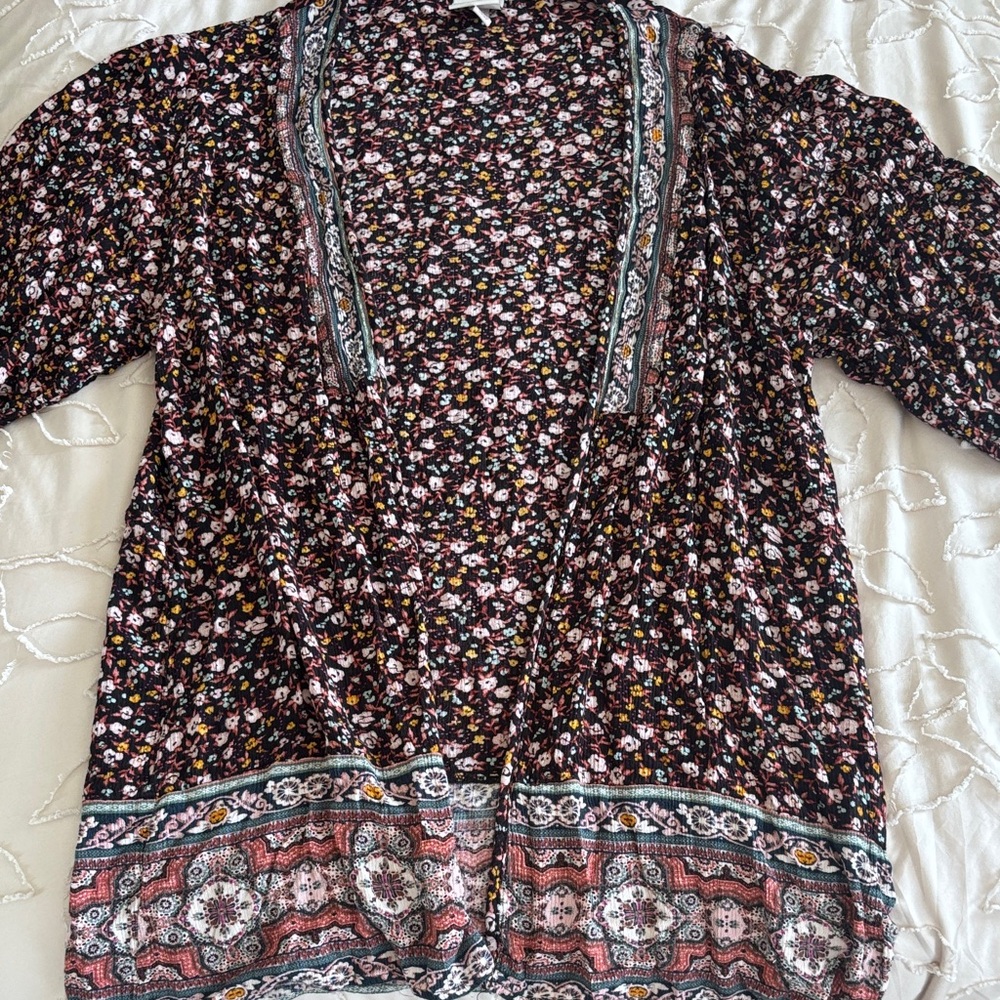 Knox Rose Black Floral Boho Camisole with Pink and Yellow Accent